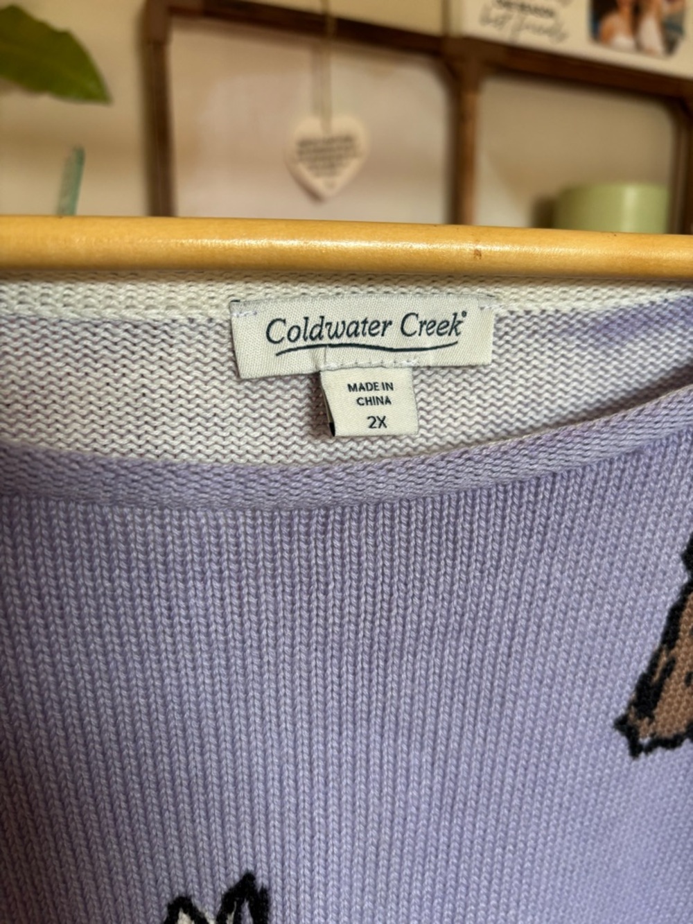 Coldwater Creek Lilac Bunny Print Crewneck Sweater - Picture 2 of 3